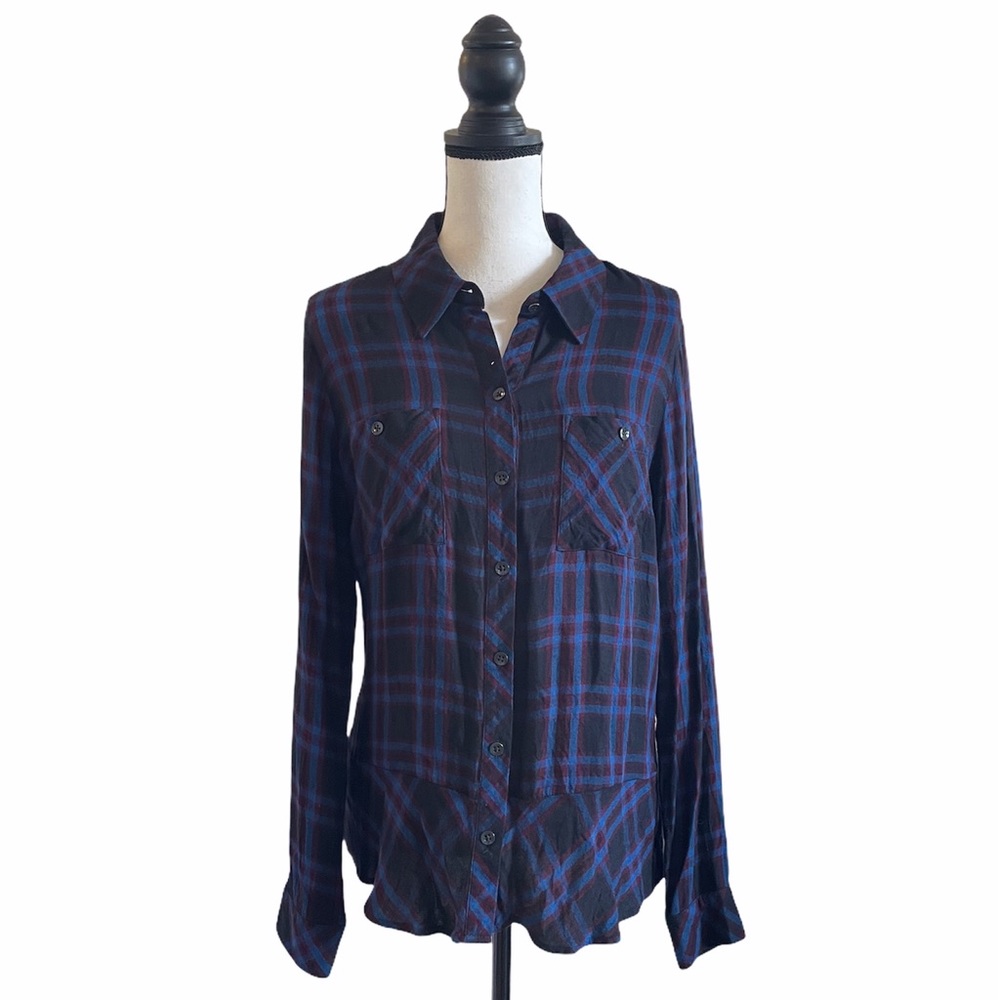 CAbi #3431 Plaid Ruffled Peplum Button Down Shirt - Picture 3 of 10
